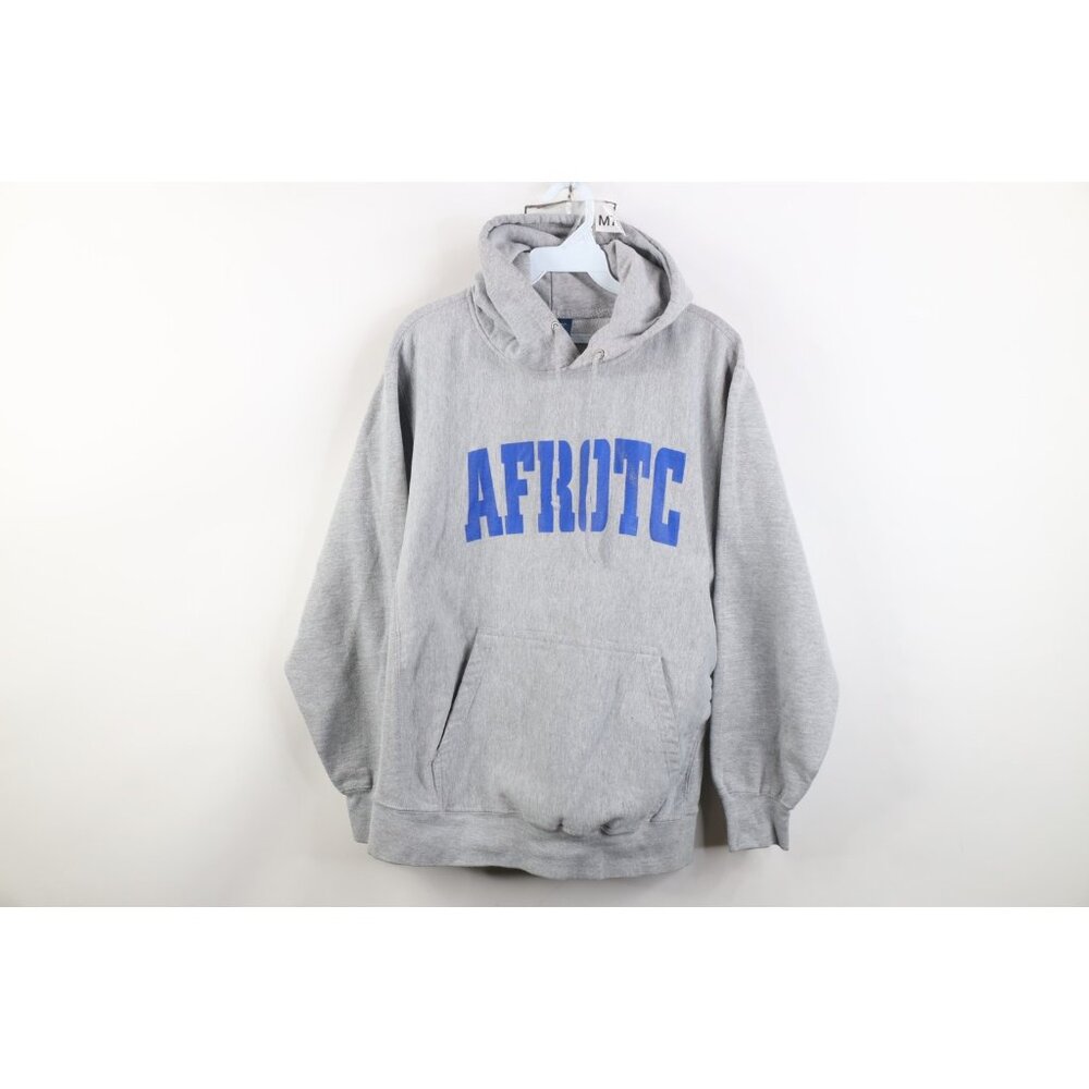Vintage 90s Mens Medium Reverse Weave Air Force Rotc Hoodie Sweatshirt Gray